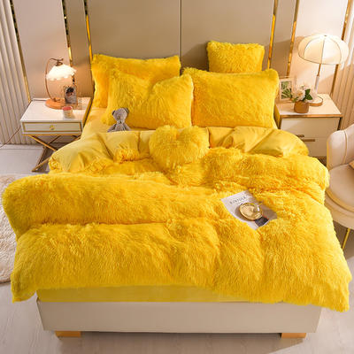 2022新款床单床笠水貂绒四件套 1.8米床单款四件套 亮黄
