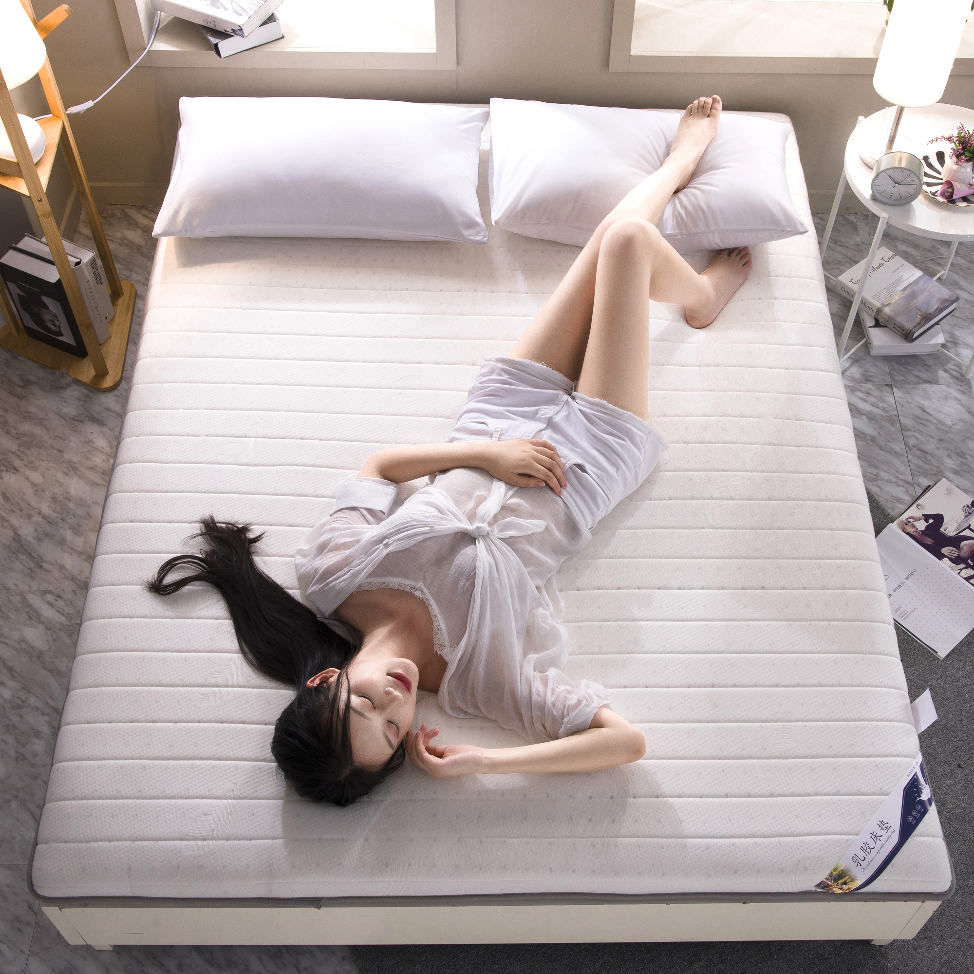 2021 嘉雅床垫新款针织棉记忆棉海绵床垫加厚乳胶床垫 1.2X2.0米（6公分厚乳胶床垫） 羽毛-白