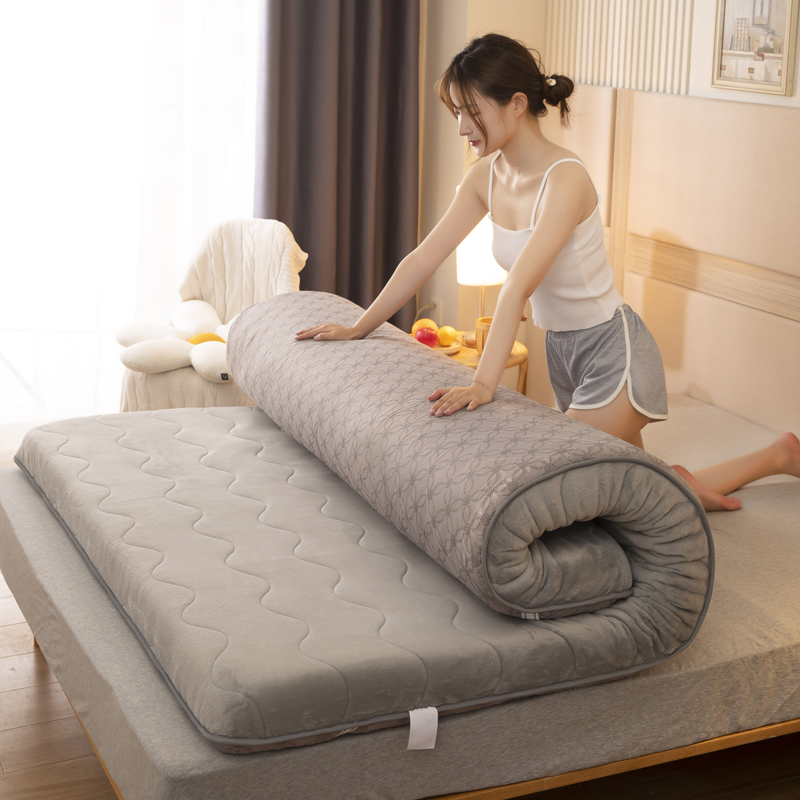 2022新款加厚绗绣款牛奶绒床垫保暖防滑透气大豆纤维床垫 120x200（6cm） 法莱绒灰