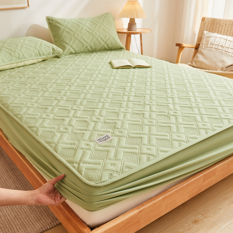 2024新款a类母婴级防水床笠纯色床单床垫保护套 90x200cm+30cm两件套 迷宫格-豆绿