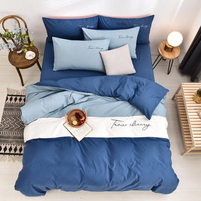 2023新款-生活秀撞色刺绣四件套 床单款四件套1.2m（4英尺）床 生活秀   宾利蓝