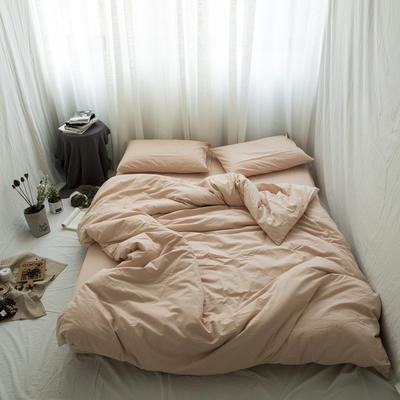 全棉无印裸睡四件套纯色水洗薄纱 1.5m（5英尺）床 粉