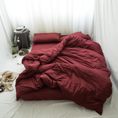全棉无印裸睡四件套纯色水洗薄纱 1.5m（5英尺）床 玫瑰红