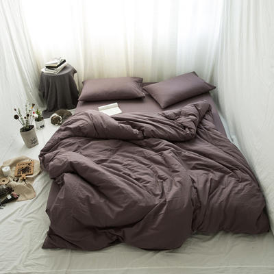 全棉无印裸睡四件套纯色水洗薄纱 1.5m（5英尺）床 藕紫