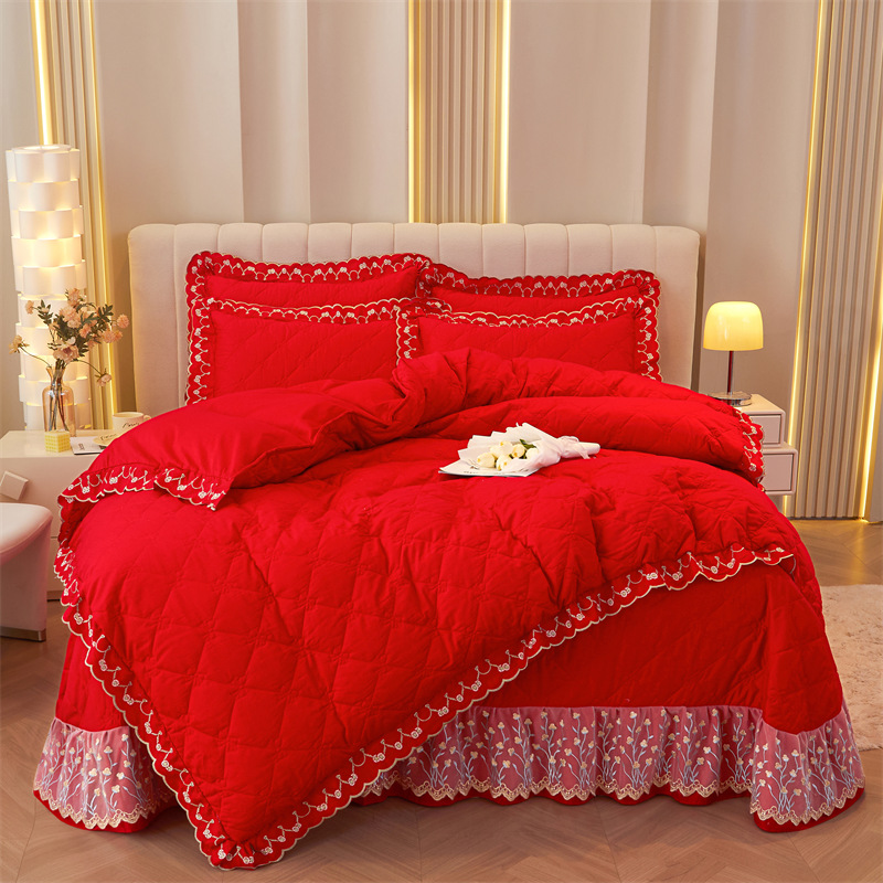 2023新款13372甜蜜公主套件及单品-床盖四件套 1.8m床盖四件套 喜庆红