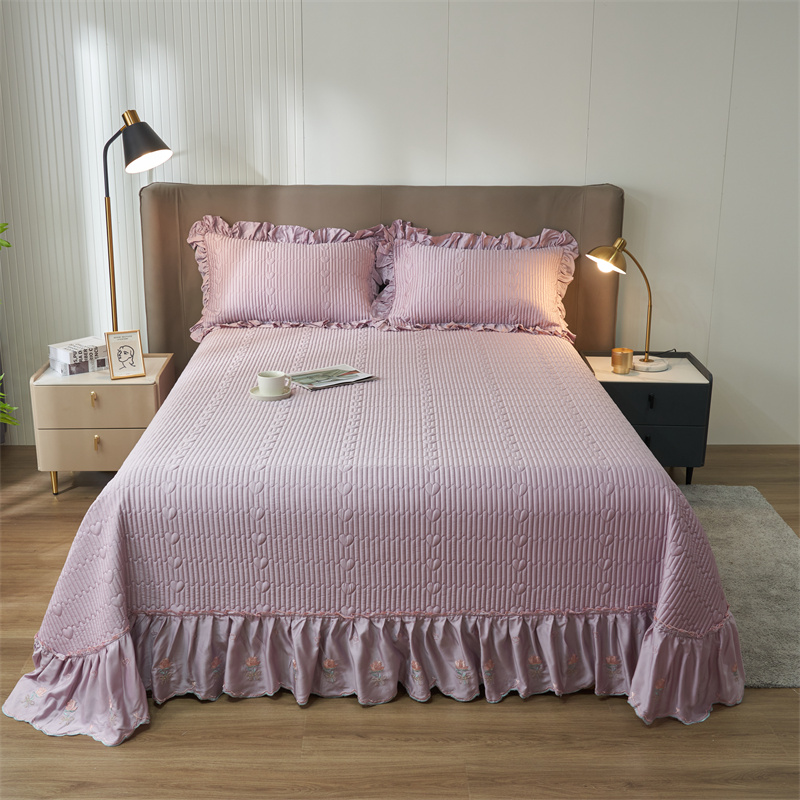 2024新款A类60S莱赛尔天丝轻奢夫人系列刺绣床盖 2.5*2.7m-单床盖 轻奢紫