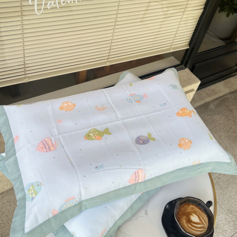 2025新款A类全棉儿童纱布枕套 40*60cm/只 小鱼