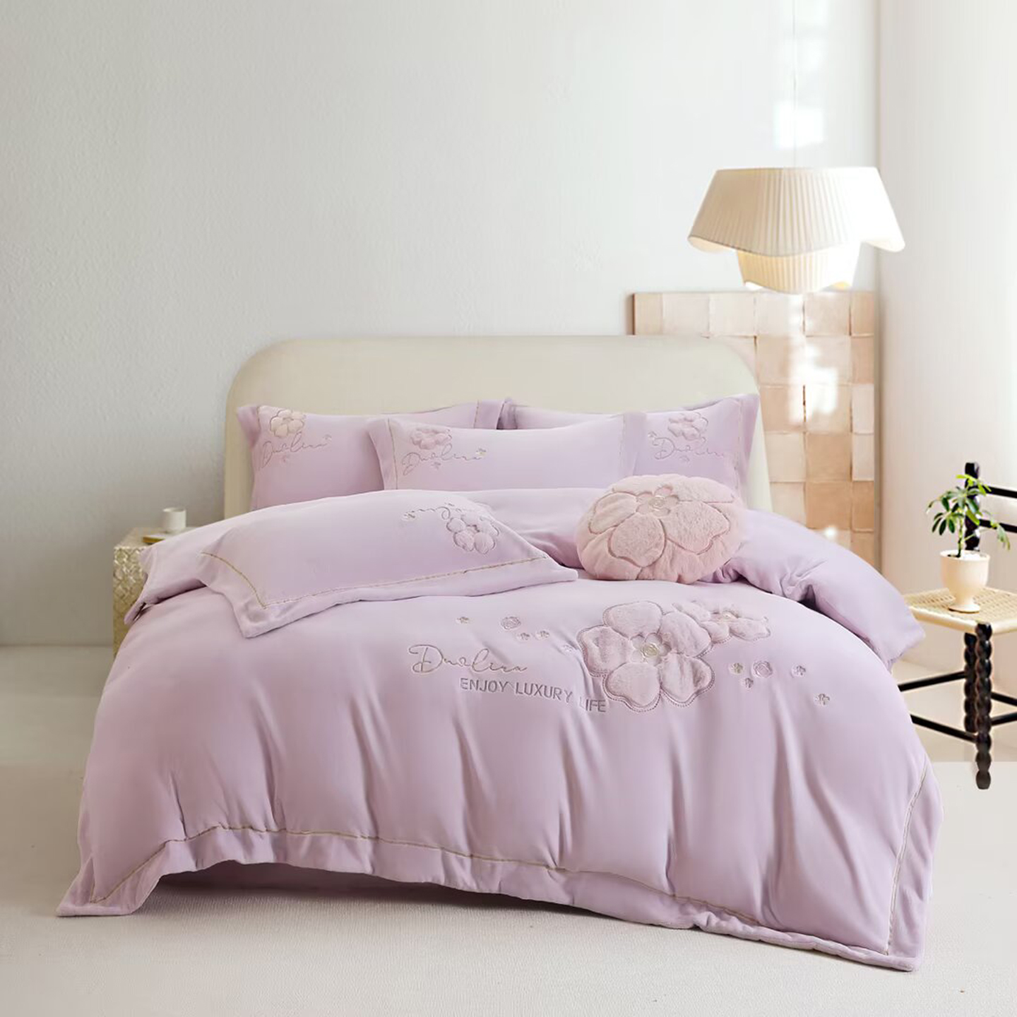 2025新款高奢工艺260克A类牛奶绒兔毛贴布绣四件套-秀妍 秀妍-浪漫紫