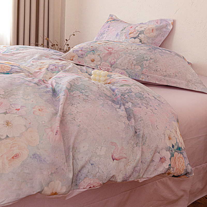 2025新款礼盒款秋冬陶瓷磨毛系列长绒棉数码印花磨毛四件套 兮涯 紫