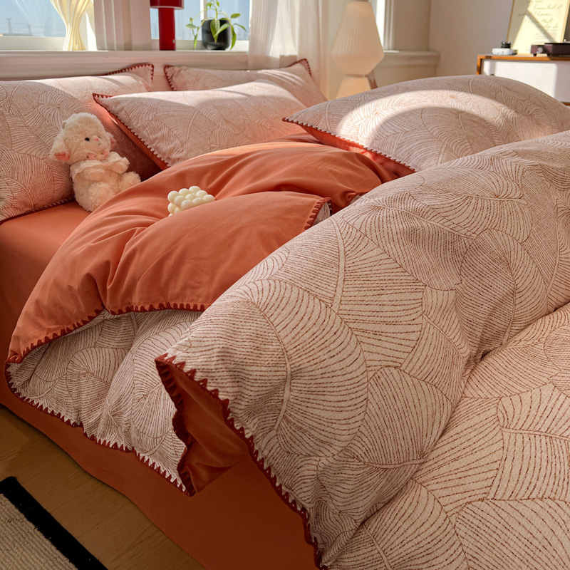 2025新款简约北欧风全棉磨毛贝壳边系列四件套 秋日