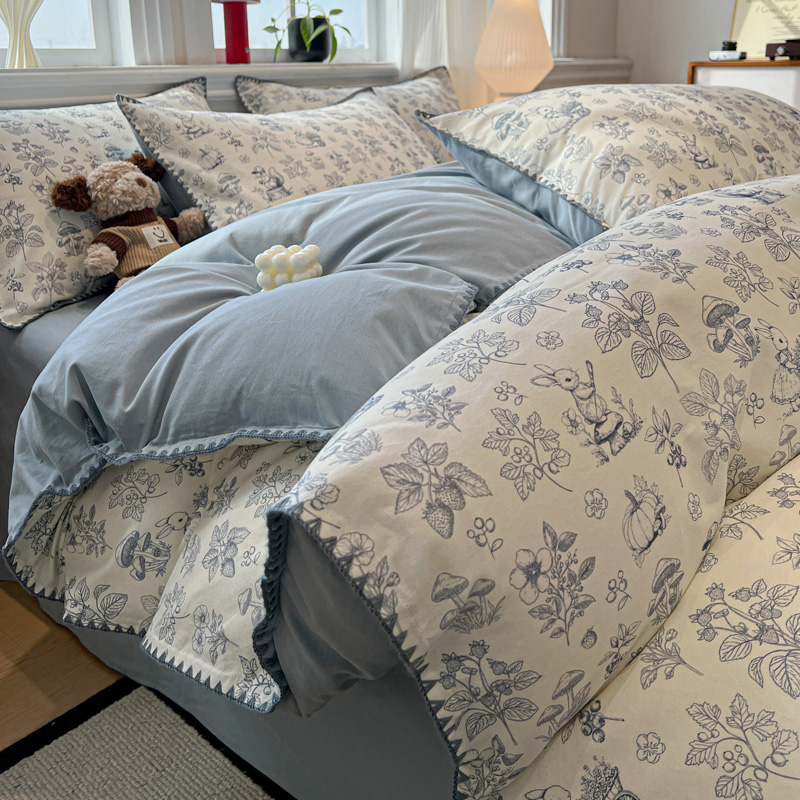 2025新款简约北欧风全棉磨毛贝壳边系列四件套 漫野 兰