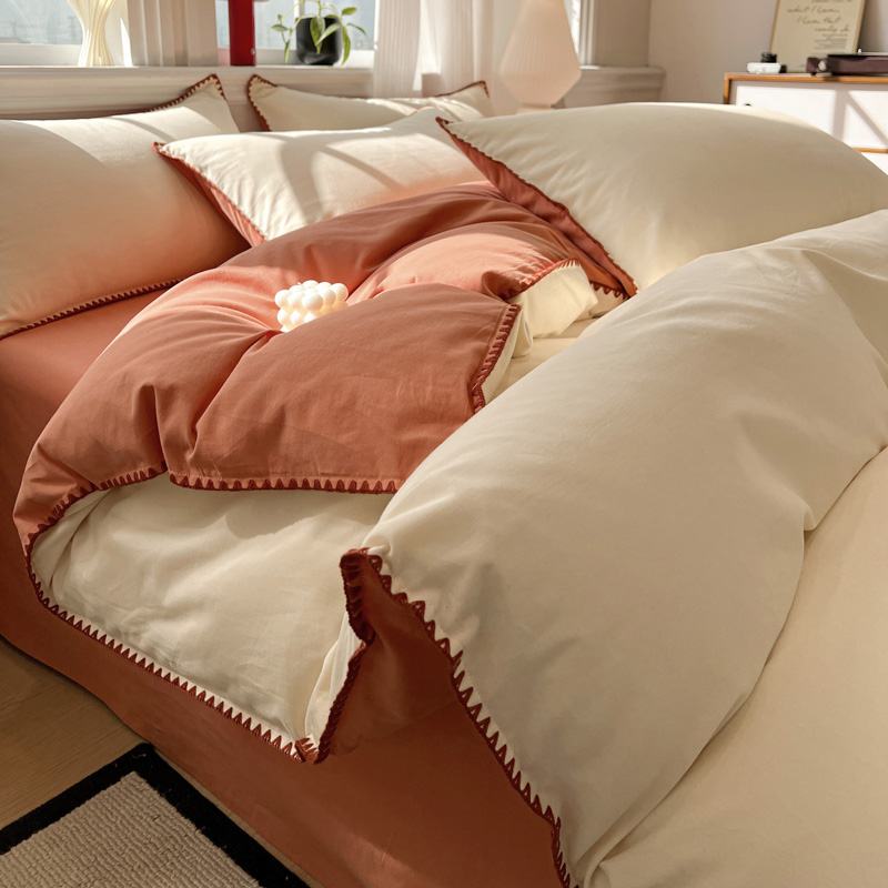 2025新款简约北欧风全棉磨毛贝壳边系列四件套 日落