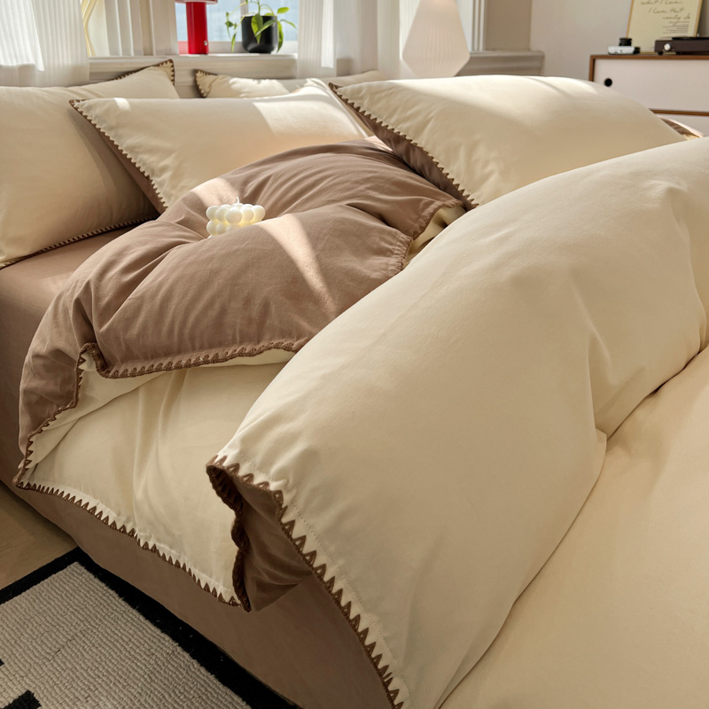 2025新款简约北欧风全棉磨毛贝壳边系列四件套 昭雪