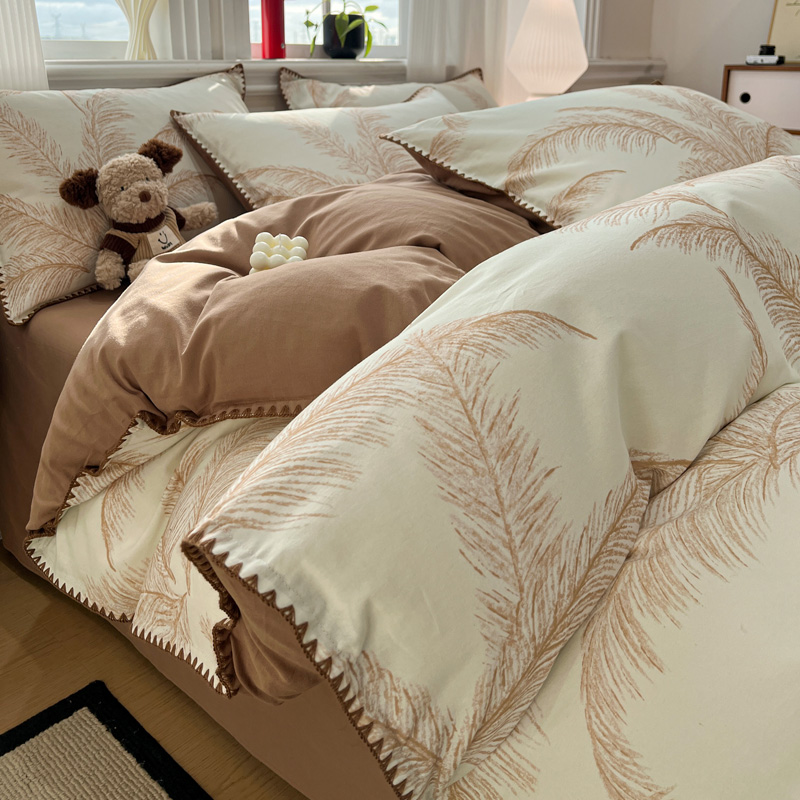 2025新款简约北欧风全棉磨毛贝壳边系列四件套 绽放