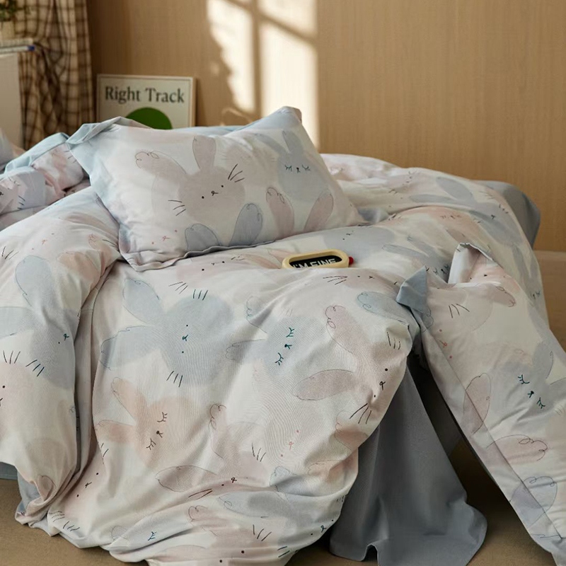 2025新款礼盒款秋冬陶瓷磨毛系列长绒棉数码印花磨毛四件套 萌萌兔