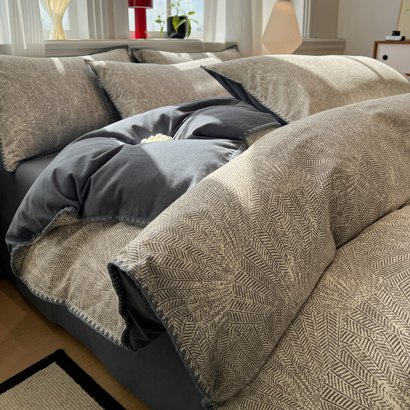 2025新款简约北欧风全棉磨毛贝壳边系列四件套 叶飘