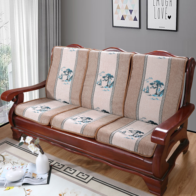 2020新款老沙发式雪尼尔木沙发垫（一座一靠8cm款） 55*50*60（靠背高） 迎客松-驼