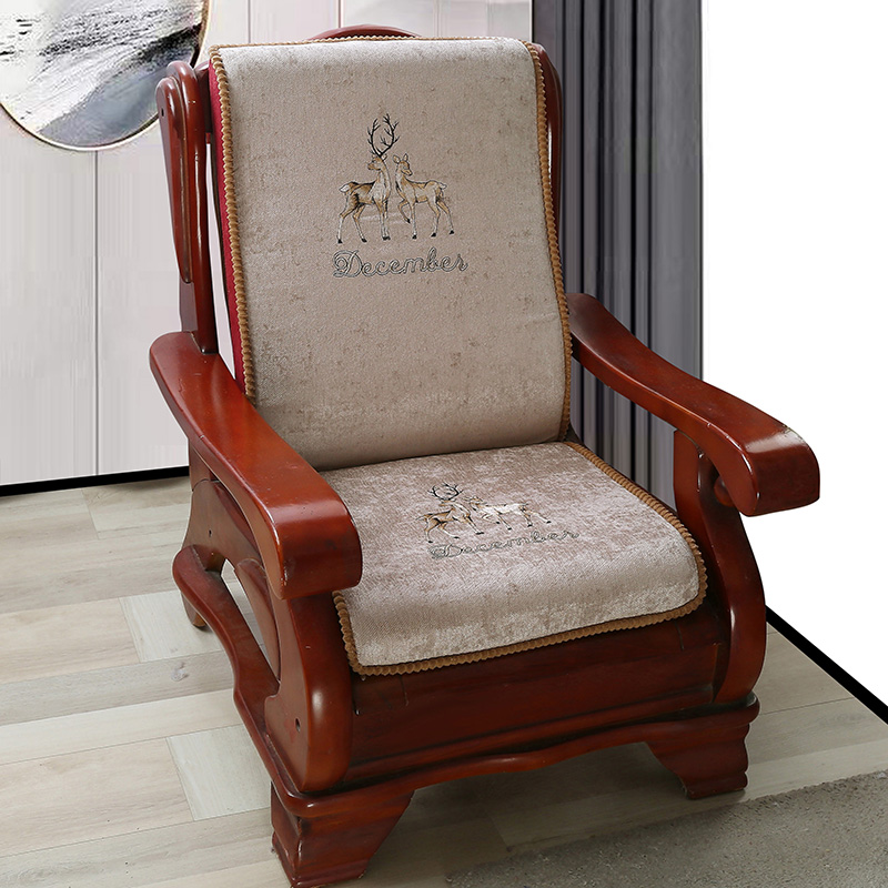 2021新款实木沙发垫子加厚坐垫海绵高密度加硬中式红木沙发垫 55*50*60 金丝绣花鹿驼