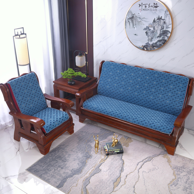 2023新款红木沙发坐垫系列一 50*55*60cm 波光粼粼蓝（有三连坐）