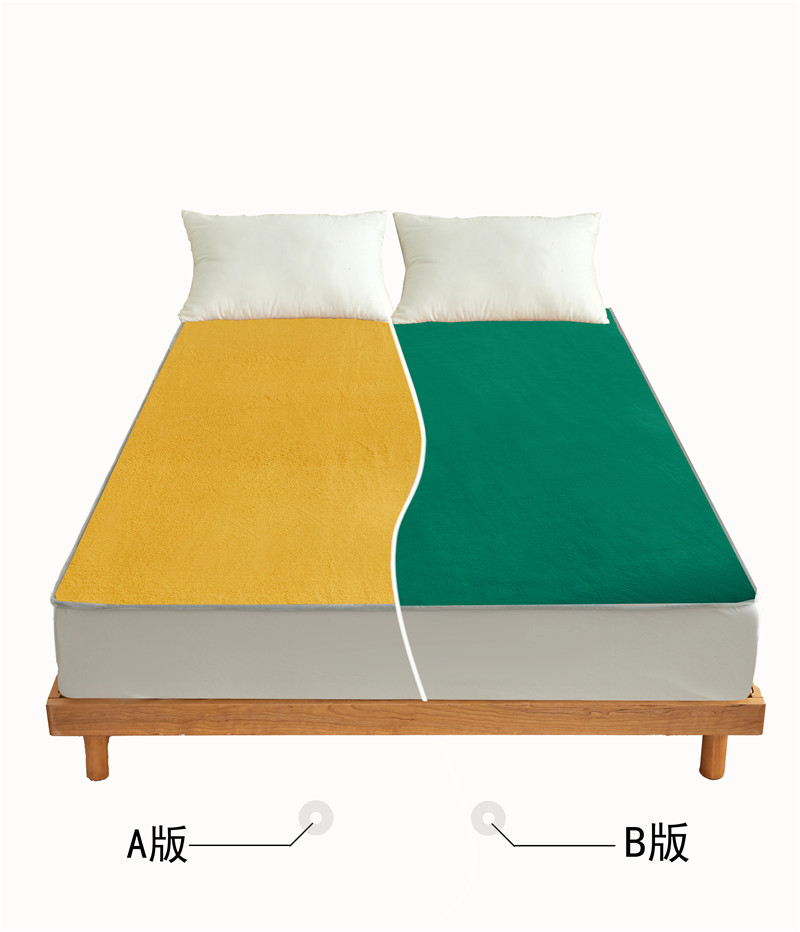 （总）2023 AB牛奶绒复合床笠 双面可用 加厚床笠 150cmx200cm 黄绿