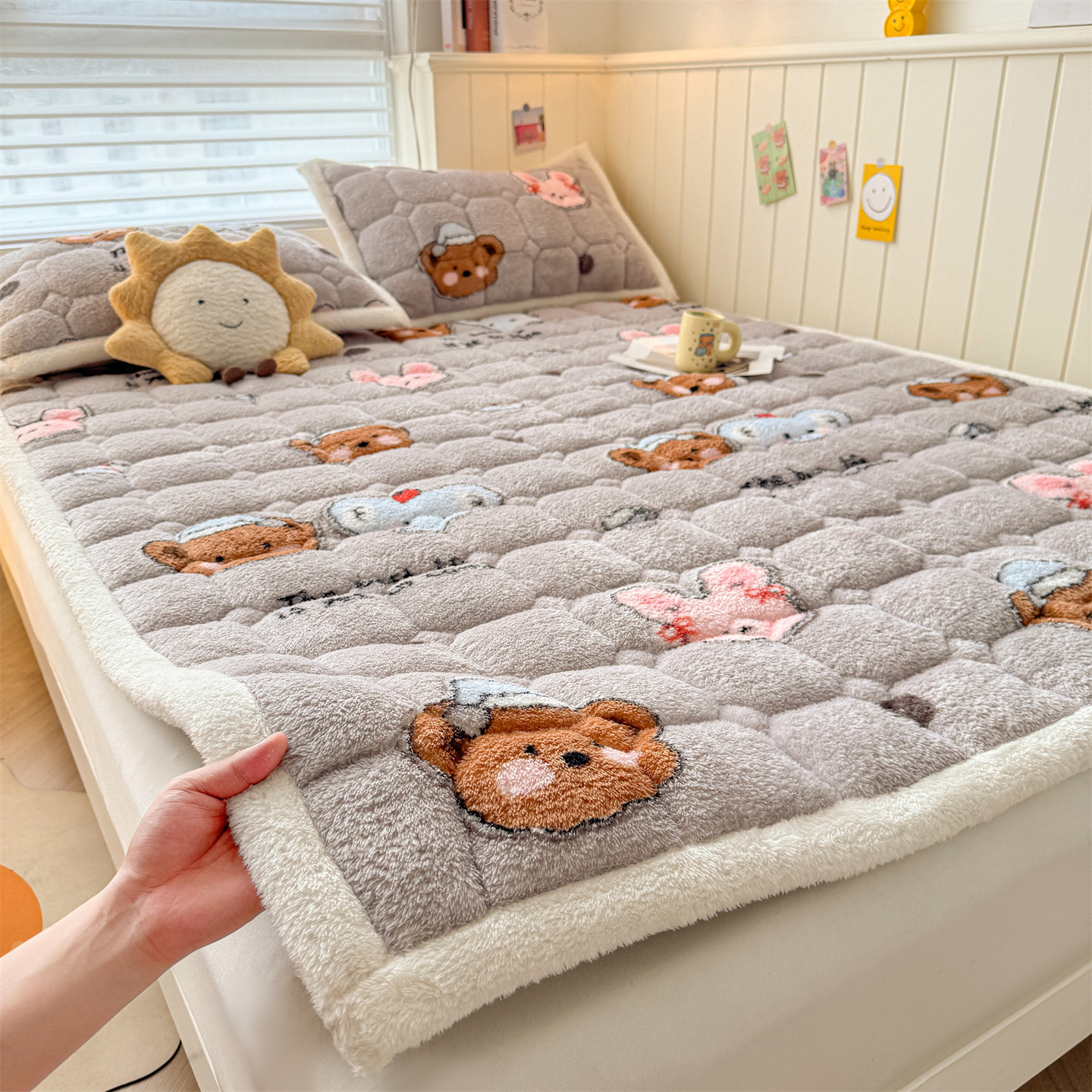 2025新款泰迪绒夹棉床褥子学生宿舍床垫床护垫子加厚卡通 泰迪绒床褥-顽皮小象