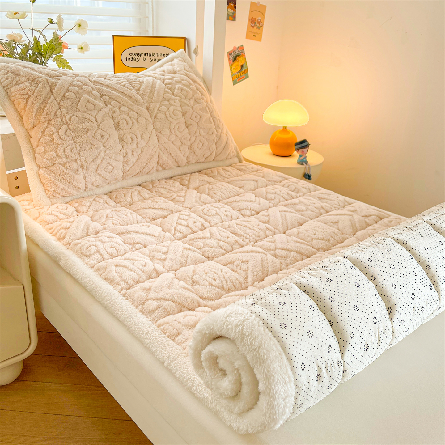 2025新款加厚塔芙绒床垫床褥床护垫学生宿舍床大学生单人褥子 塔芙绒床褥-英伦奶咖
