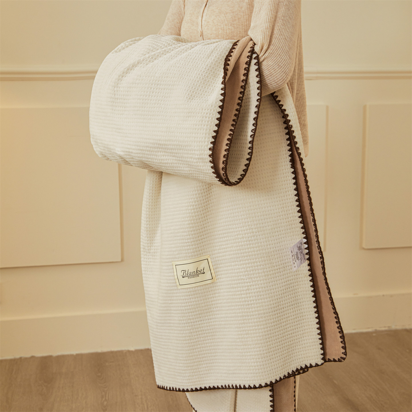 2025新品华夫格毛毯盖毯双层加厚办公室披肩毯子 自由风-奶咖