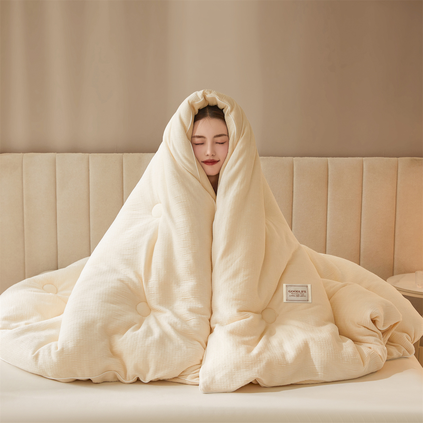 2025秋冬新款加厚皱皱绒被子冬被高档被芯双人单人被子 皱皱绒冬被-奶咖