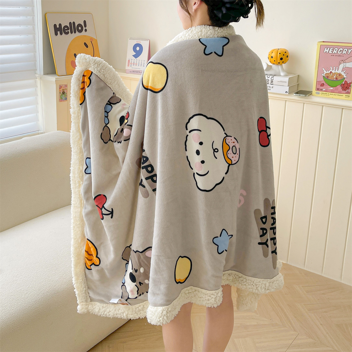 2025秋冬新款牛奶绒+羊羔绒拉链款被套毛毯双用毯子多功能披肩盖毯 多彩生活