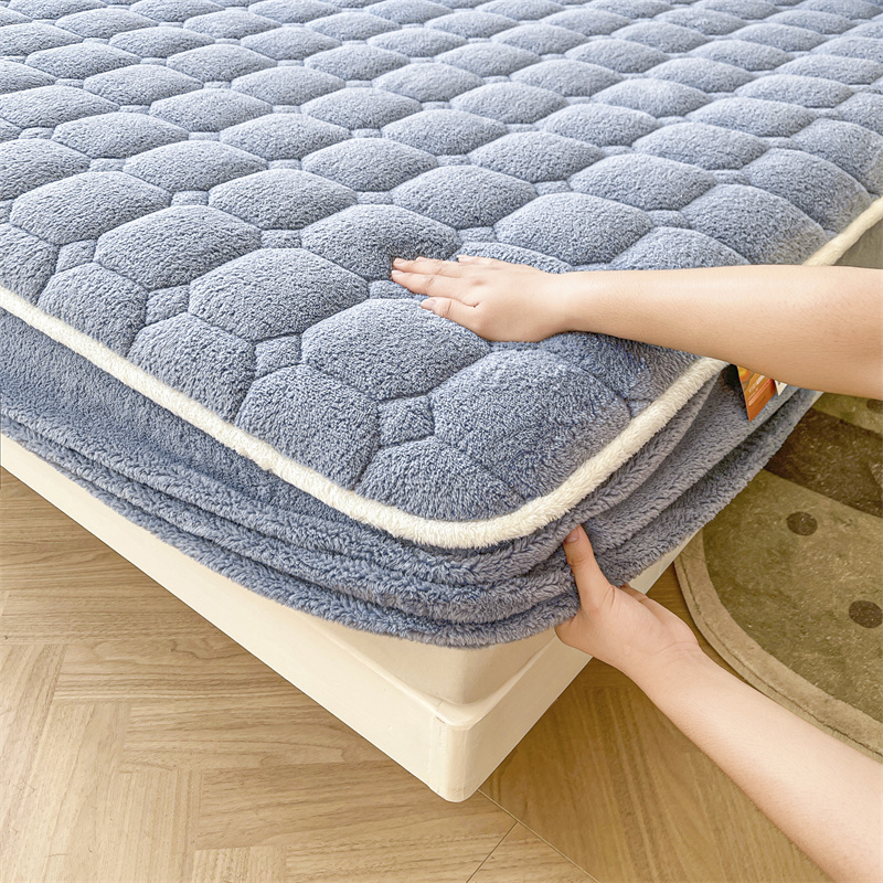 2025加厚保暖泰迪绒夹棉床笠北极绒床笠床垫保护套 泰迪绒夹棉床笠-宾利蓝