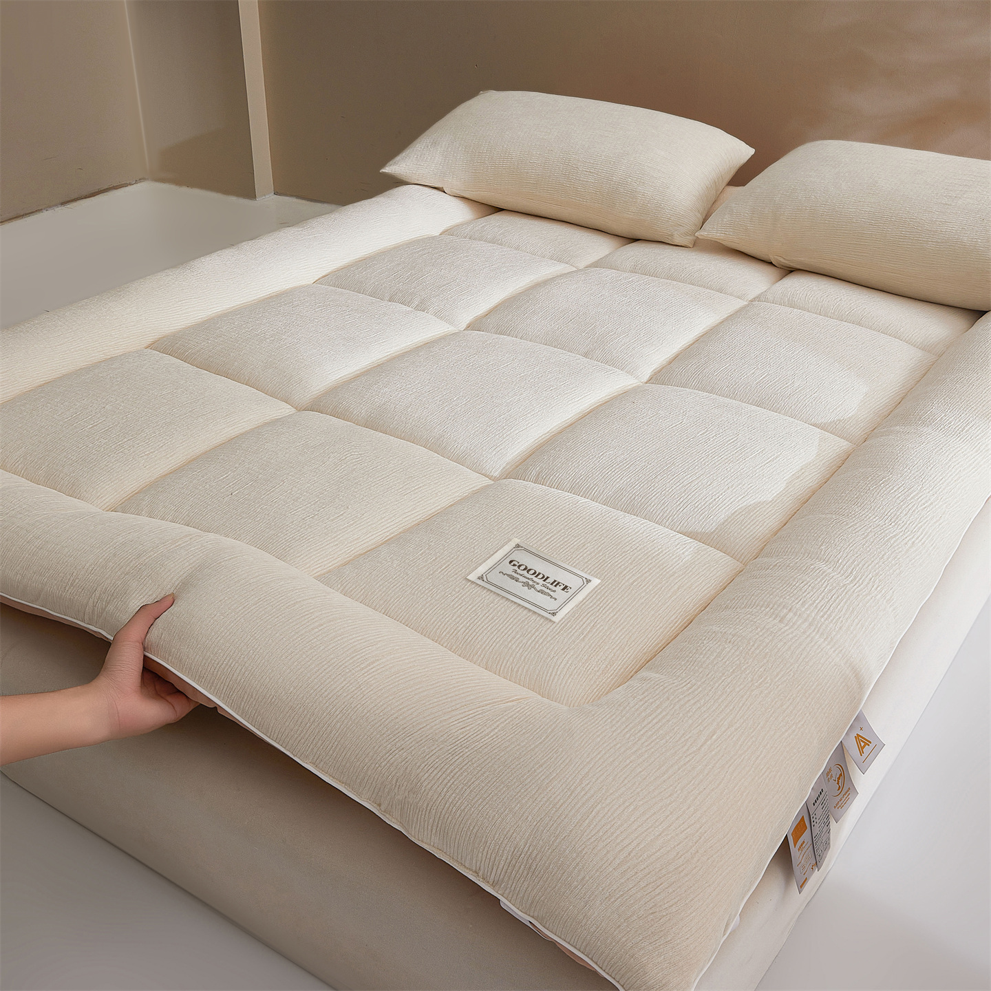 2025新款皱皱绒加厚款床垫床护垫保暖床褥子 皱皱绒床褥-奶咖