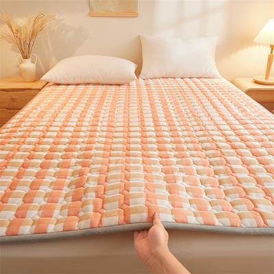 2023新品无印风牛奶绒床垫床护垫夹棉薄款床垫保护罩 100*200cm 牛奶绒床褥-粉小格