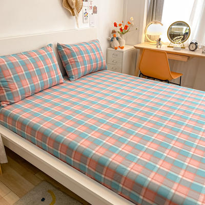 新款全棉色织水洗棉单品床单+枕套学生宿舍两三件套 床单120*230cm2件套 弗暖-粉蓝