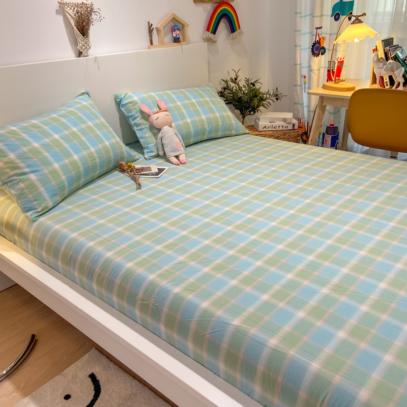 新款全棉色织水洗棉单品床单+枕套学生宿舍两三件套 床单120*230cm2件套 弗暖-果绿
