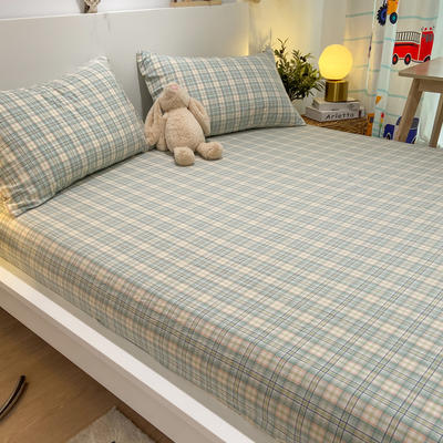 新款全棉色织水洗棉单品床单+枕套学生宿舍两三件套 床单120*230cm2件套 森屿-绿