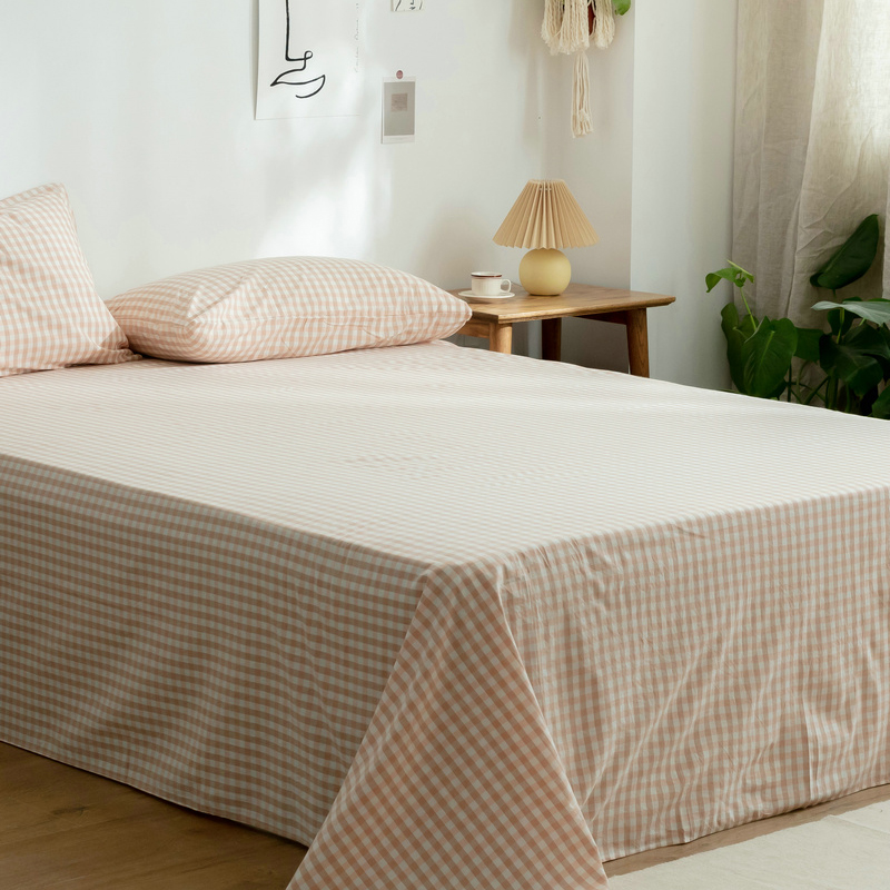 新款-日式少女风纯棉全棉色织水洗棉单品床单风格二 床单120cmx230cm 豆沙小格