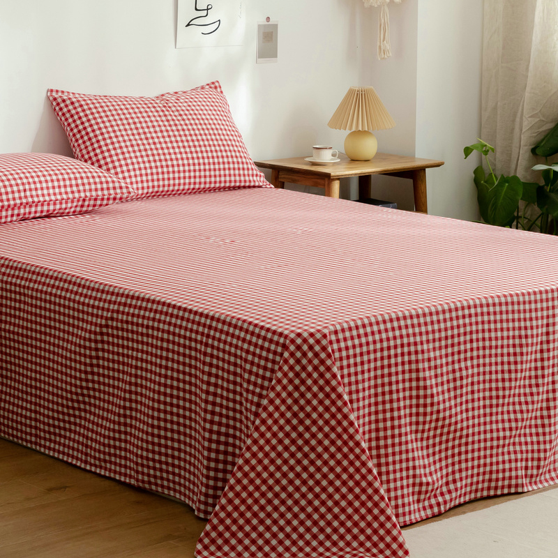新款-日式少女风纯棉全棉色织水洗棉单品床单风格二 床单120cmx230cm 红色小格