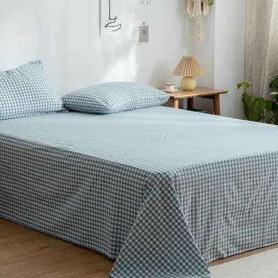新款-日式少女风纯棉全棉色织水洗棉单品床单风格二 床单120cmx230cm 蓝色小格