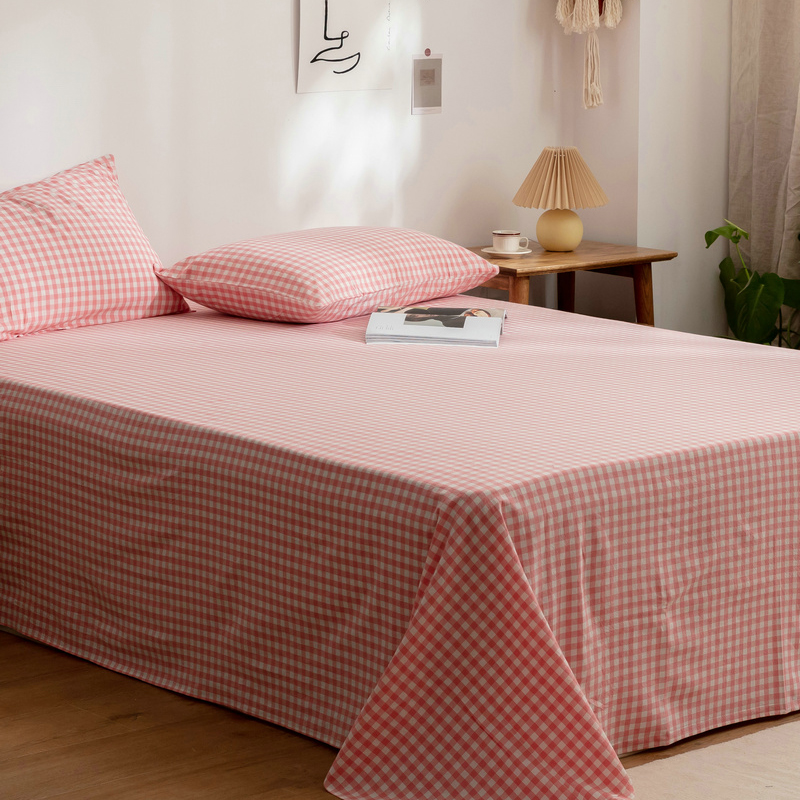 新款-日式少女风纯棉全棉色织水洗棉单品床单风格二 床单120cmx230cm 水粉小格