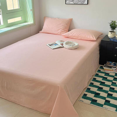 新款-日式少女风纯棉全棉色织水洗棉单品床单风格二 床单120cmx230cm 纯浅粉