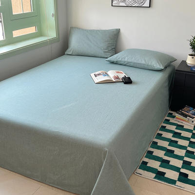 新款-日式少女风纯棉全棉色织水洗棉单品床单风格二 床单120cmx230cm 纯浅绿