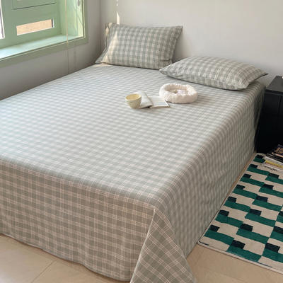 新款-日式少女风纯棉全棉色织水洗棉单品床单风格二 床单120cmx230cm 麦田绿