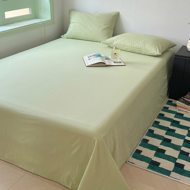 新款-日式少女风纯棉全棉色织水洗棉单品床单风格二 床单120cmx230cm 苹果绿