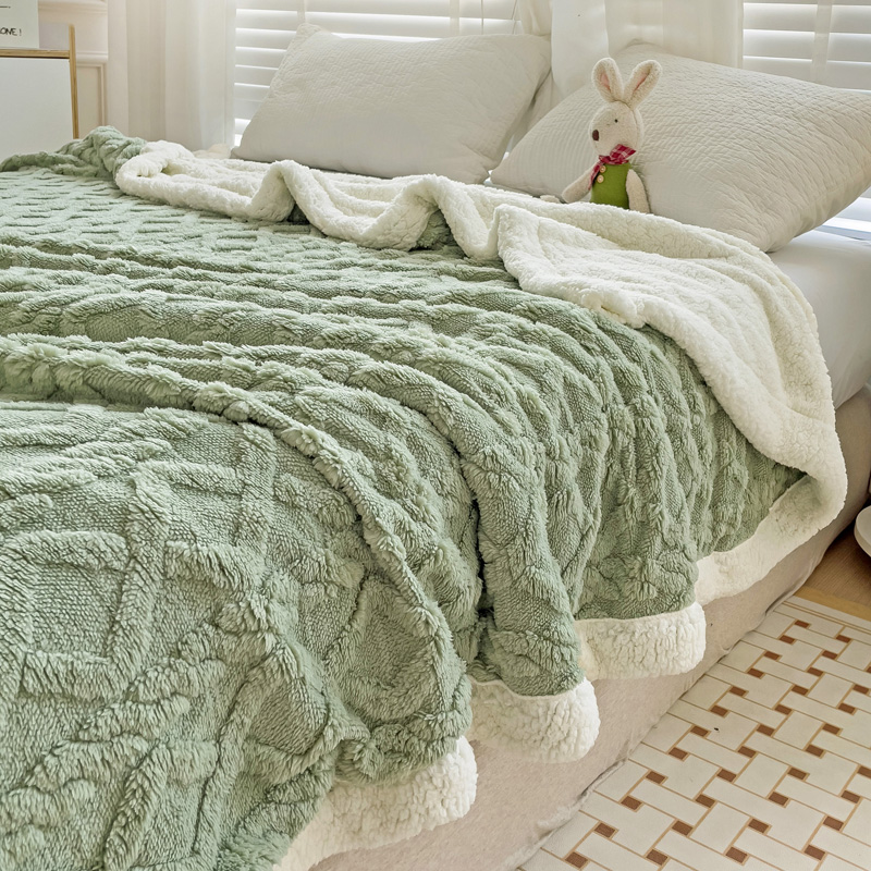 新款治愈系加厚款塔芙绒羊羔绒双层毛毯毯子 100x120cm 茶绿