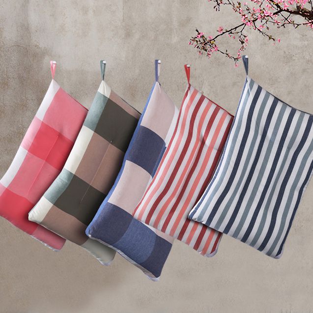 水洗棉简欧风羽丝绒枕芯单人枕头护颈舒适枕枕（五色可选） 红粉条纹