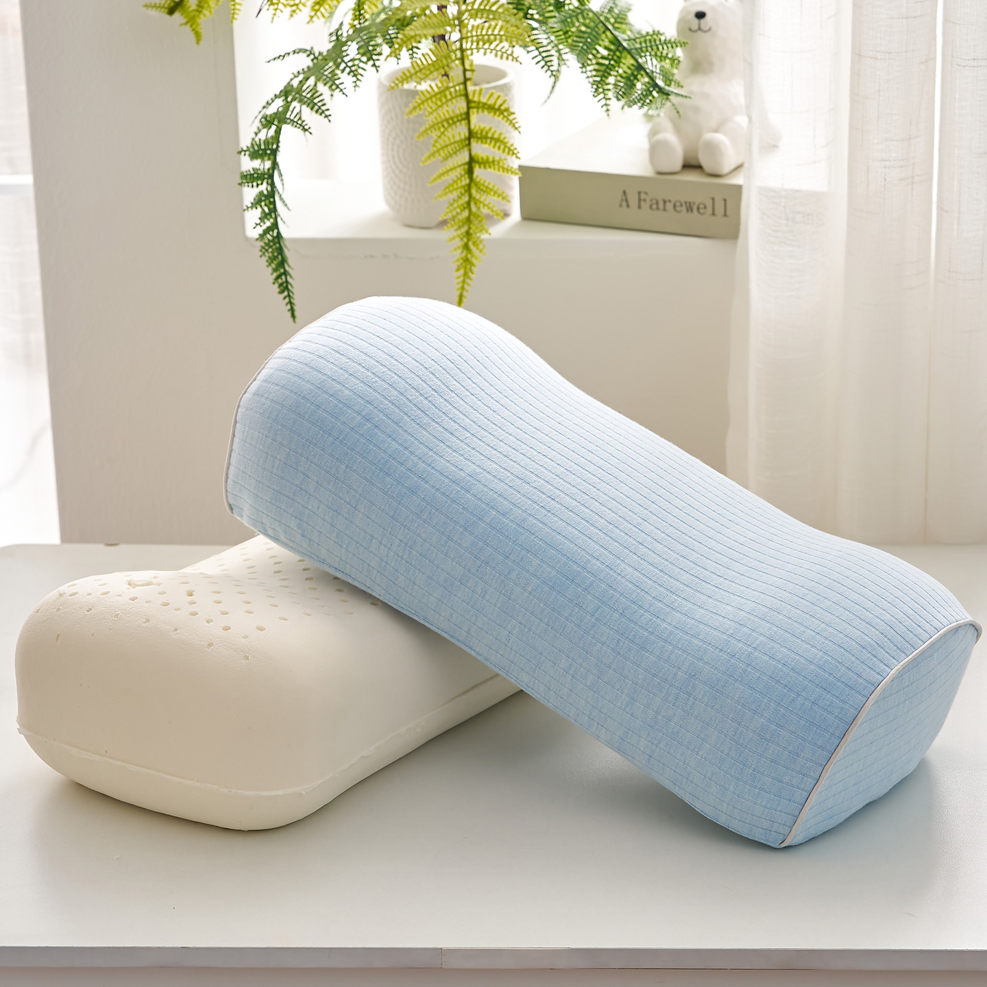 2025新款条纹趴睡枕乳胶便携枕头枕芯 条纹浅蓝