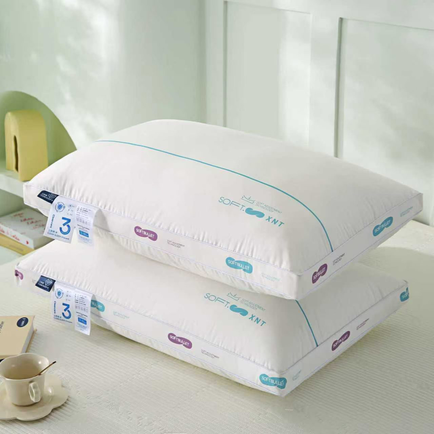 2026新款全棉三防蓝色定型立体枕头枕芯 全棉三防立体枕-蓝