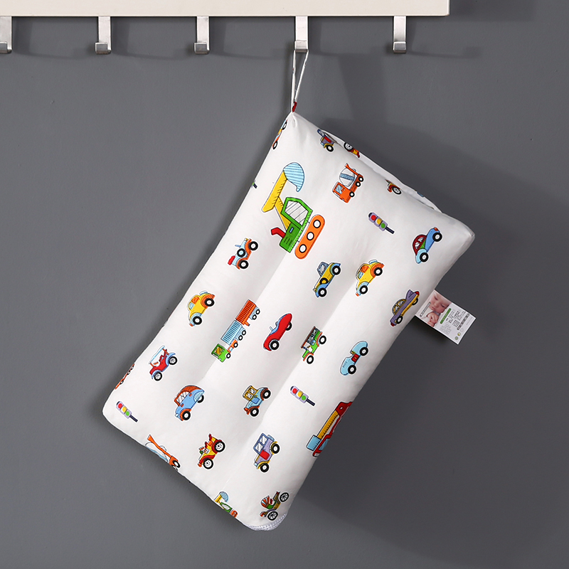 全棉原棉印花儿童经典卡通图案可水洗枕头印花定型呵护枕芯婴童软枕 小汽车