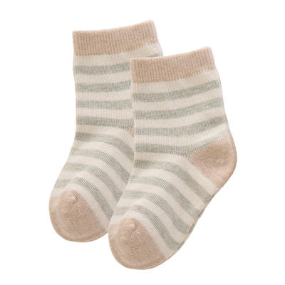 有机彩棉童袜 纯棉新生儿袜子0-1-3岁宝宝 M（0-3月） 棕条+绿跟（1双）