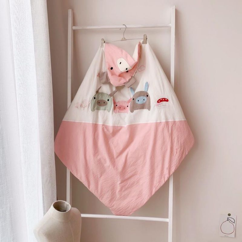 2019新款-三只小猪水洗棉刺绣抱被 其它 粉色90*90cm